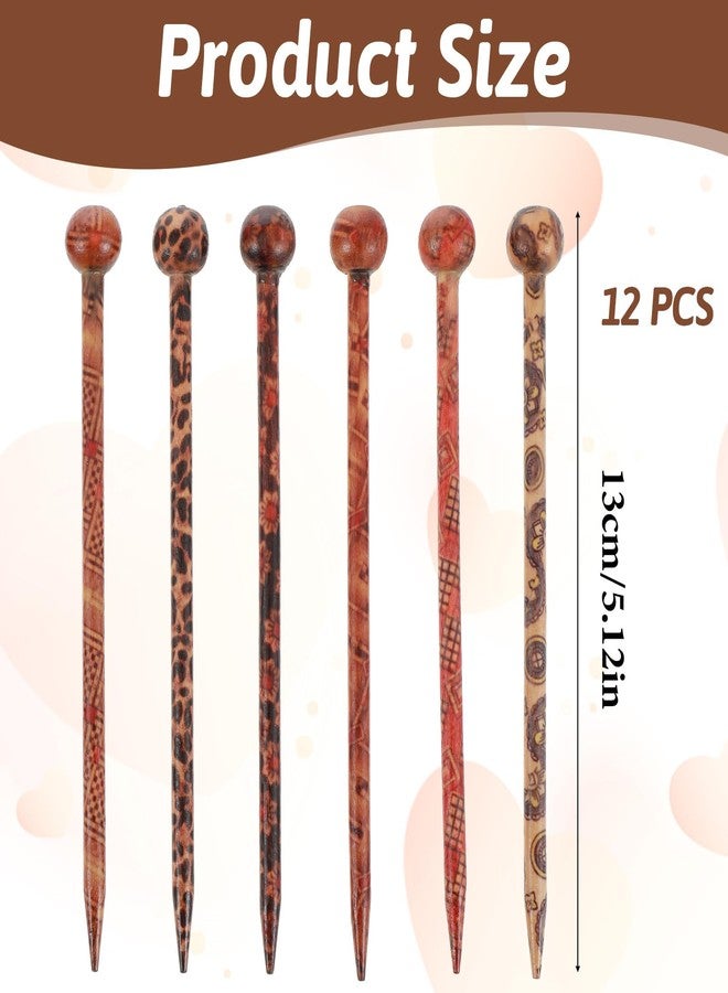 Aysatogc 12 PCS Wooden Hair Sticks, Boho Vintage Japanese Chinese Hairpin Decorative Hanfu Pins Bun Holders Hair Chopsticks for Women Girls Chignon Bun Updo Hairstyle Accessories - Image 2
